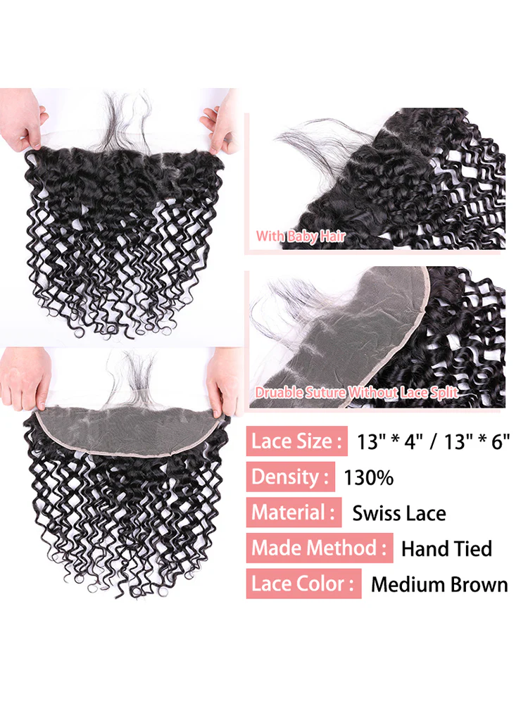 CurlyMe Water Wave Virgin Human Hair 3 Bundles With 13x4 Frontal Natural Black - Image 6