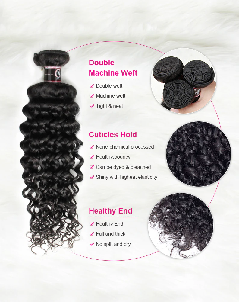 CurlyMe Water Wave Virgin Human Hair 4 Bundles with 13x4 Frontal Natural Black - Image 4