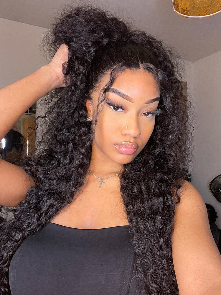 CurlyMe HD Lace Pre-bleached Water Wave Hair 13x4 Lace Frontal Wigs Human Hair Skin Melt