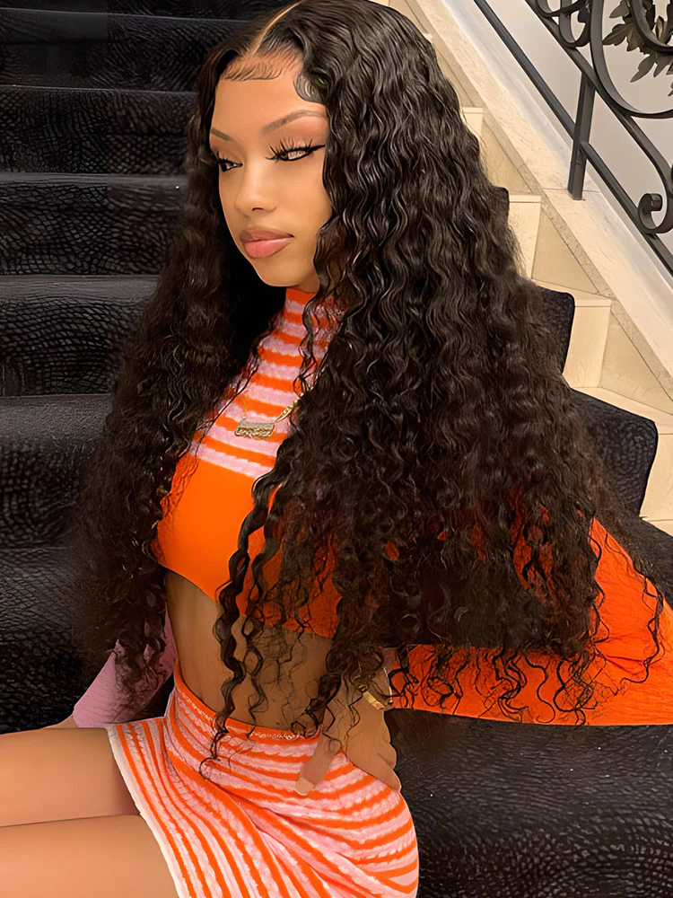 CurlyMe HD Lace Pre-bleached Water Wave Hair 13x4 Lace Frontal Wigs Human Hair Skin Melt - Image 2