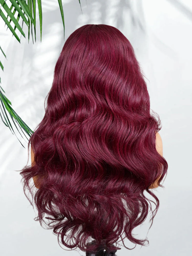 CurlyMe Layered Cut 99J Burgundy Color Body Wave Wear Go Glueless 7x5 Lace Wigs Human Hair Wigs - Image 7