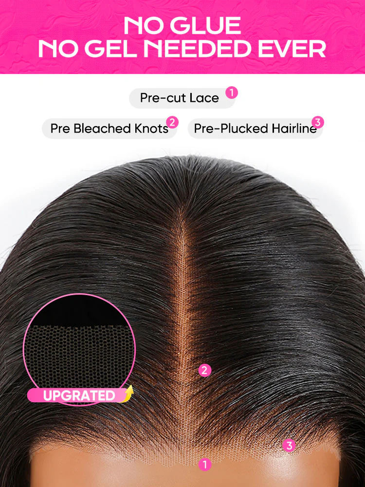 CurlyMe Wear Go Natural Black Color Face-Framing Layered Cut Body Wave Wig Pre-Cut Lace Glueless Wigs - Image 8