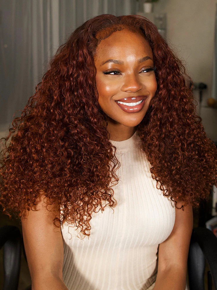 CurlyMe Pre-cut 9x6 Lace Reddish Brown Kinky Curly Wear Go Glueless Mini Knots Wig Pre-plucked - Image 4