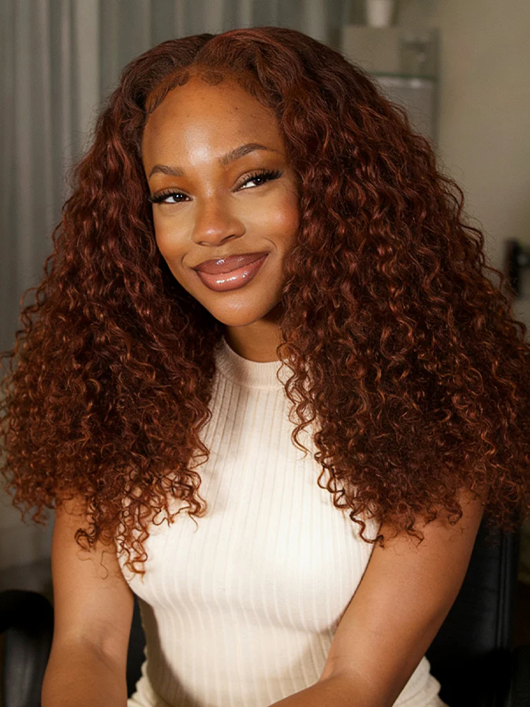 CurlyMe Pre-cut 9x6 Lace Reddish Brown Kinky Curly Wear Go Glueless Mini Knots Wig Pre-plucked - Image 5