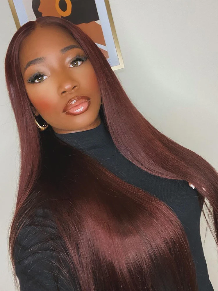 CurlyMe Pre-cut 9x6 Lace Reddish Brown Straight Human Hair Wear Go Glueless Mini Knots Wig Pre-plucked - Image 4