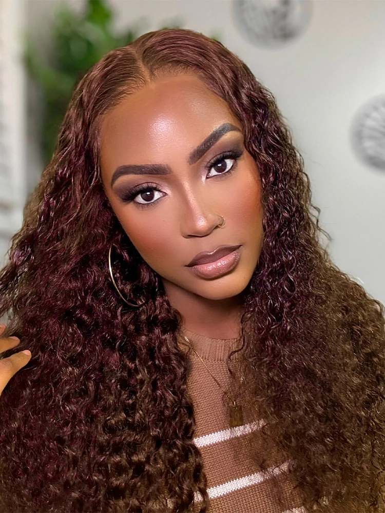 CurlyMe Pre-cut 9x6 Lace Reddish Brown Water Wave Hair Wear Go Glueless Mini Knots Wig Pre-plucked - Image 3