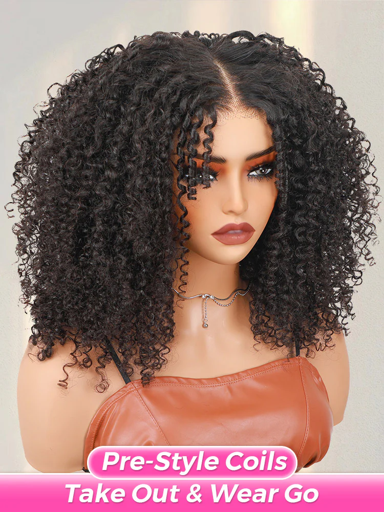 CurlyMe Pre-style Finger Coily 250% Thick Curls Wear Go Glueless Wig 7x5 Pre-cut HD Lace Wig Pre-plucked - Image 7