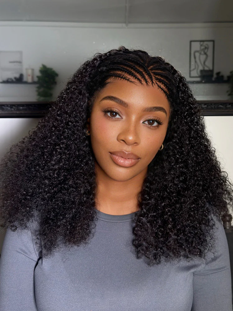 CurlyMe Pre-Braided Afro Kinky Curly 9x6 Pre-Cut Lace Wear Go Glueless Wig With Elastic Draw-string - Image 2