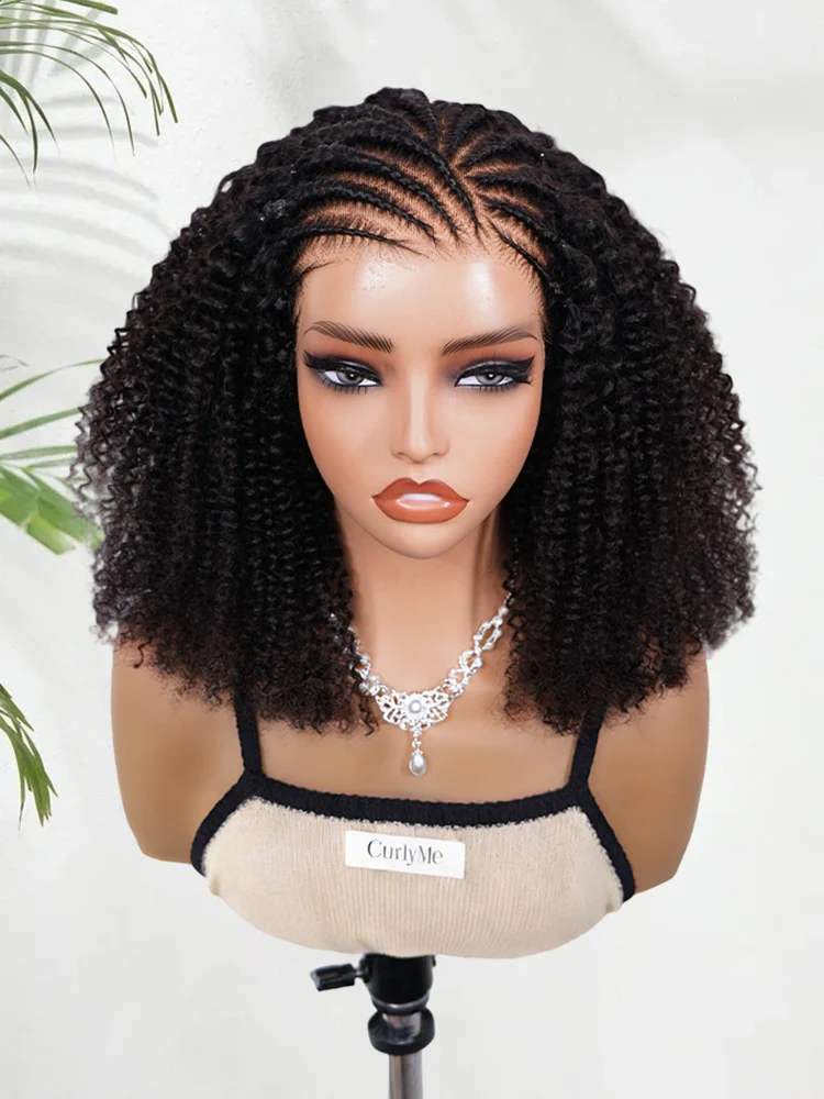 CurlyMe Pre-Braided Afro Kinky Curly 9x6 Pre-Cut Lace Wear Go Glueless Wig With Elastic Draw-string - Image 4