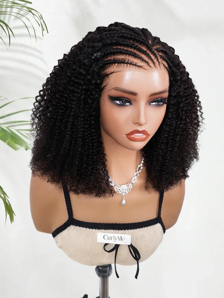 CurlyMe Pre-Braided Afro Kinky Curly 9x6 Pre-Cut Lace Wear Go Glueless Wig With Elastic Draw-string - Image 6