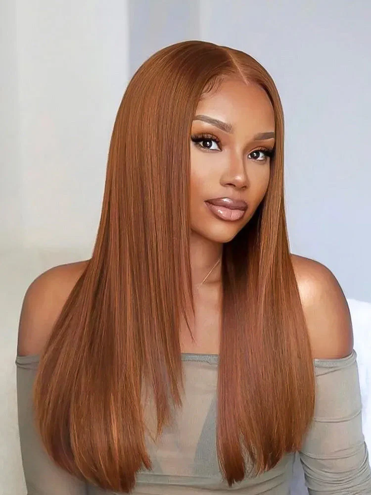CurlyMe Chestnut Brown Layered Cut Straight Human Hair 7x5 Pre-Cut Lace Wear Go Wig 100% Human Hair - Image 3