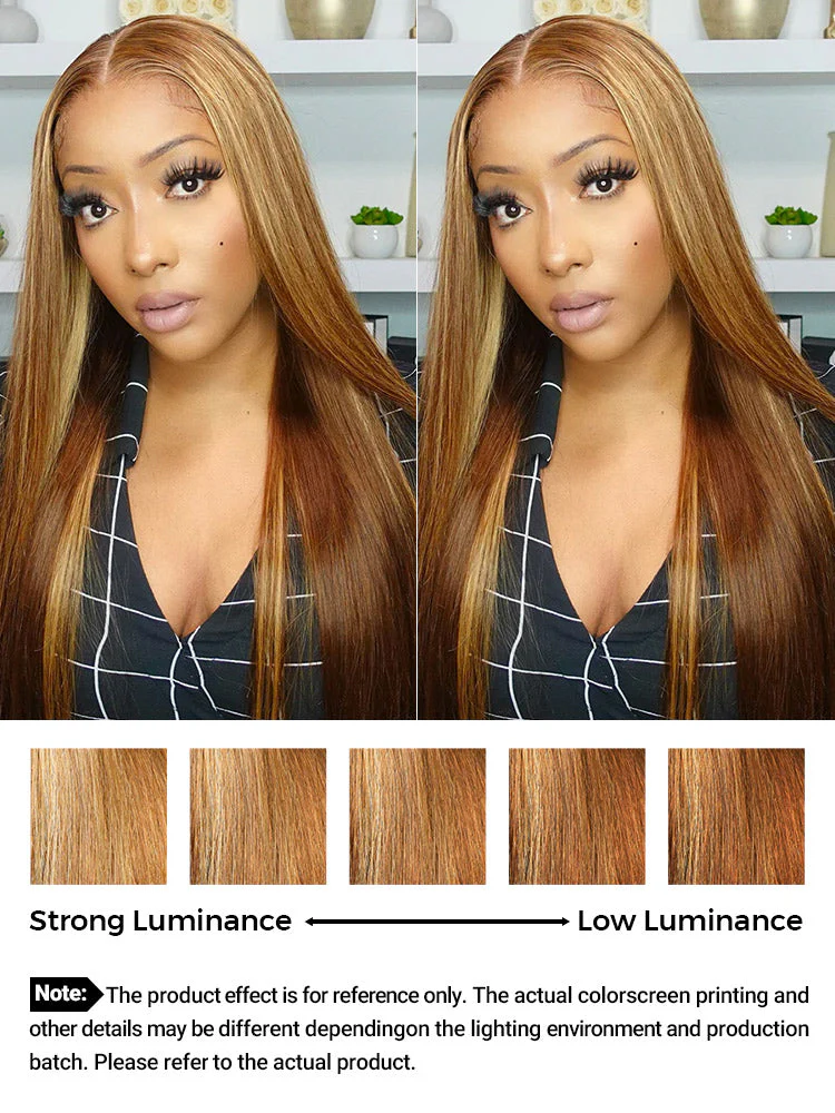 CurlyMe Layered Cut Straight Brown Highlight Ombre Pre-cut Lace Wear Go Glueless Wig - Image 10