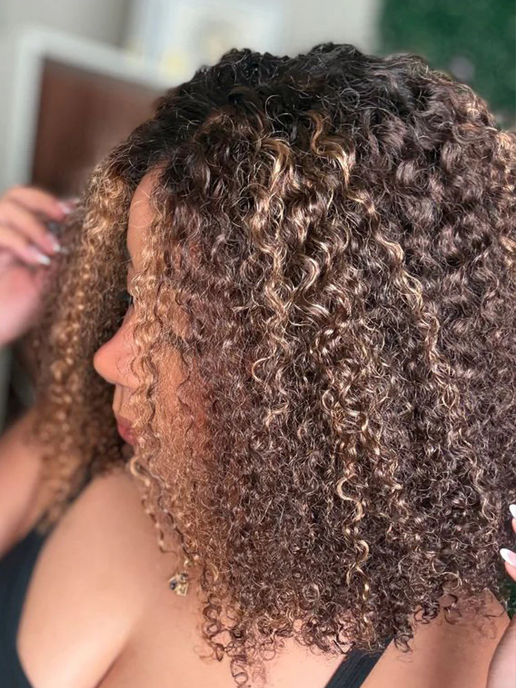 CurlyMe Ombre Highlight Brown Bob Water Wave Wear Go Wig Pre-Cut 7x5 Glueless Wig - Image 5