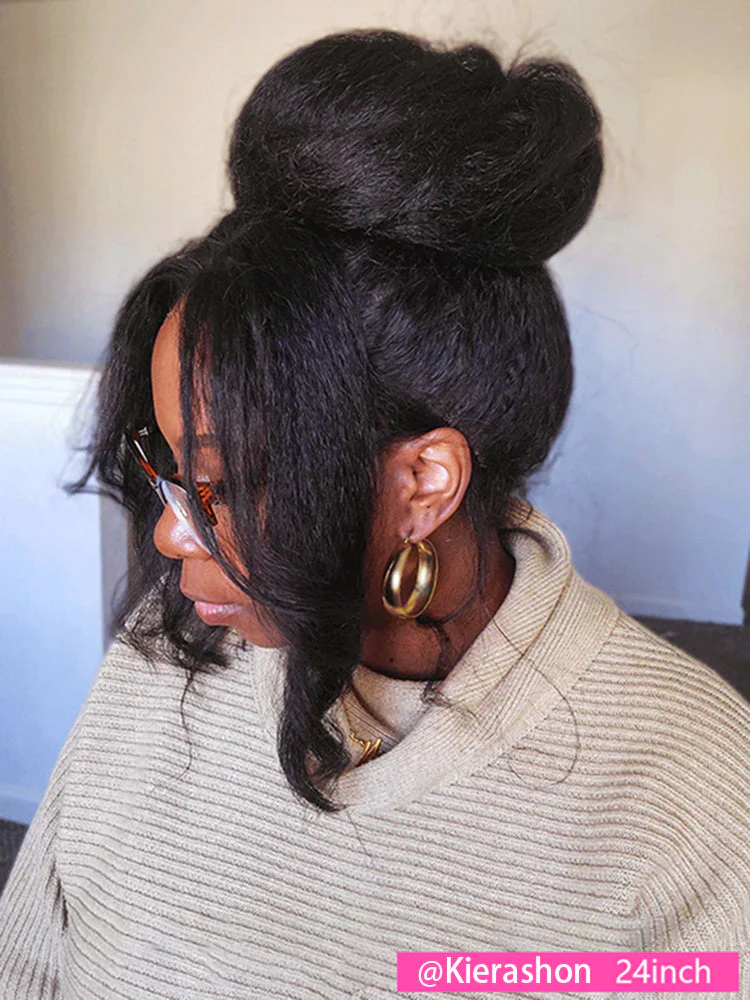 CurlyMe 360 Fit Wig Pre-Bleached Kinky Straight Human Hair Pre-Cut 360 Lace Wear Go Glueless Wig Pre-Plucked - Image 2