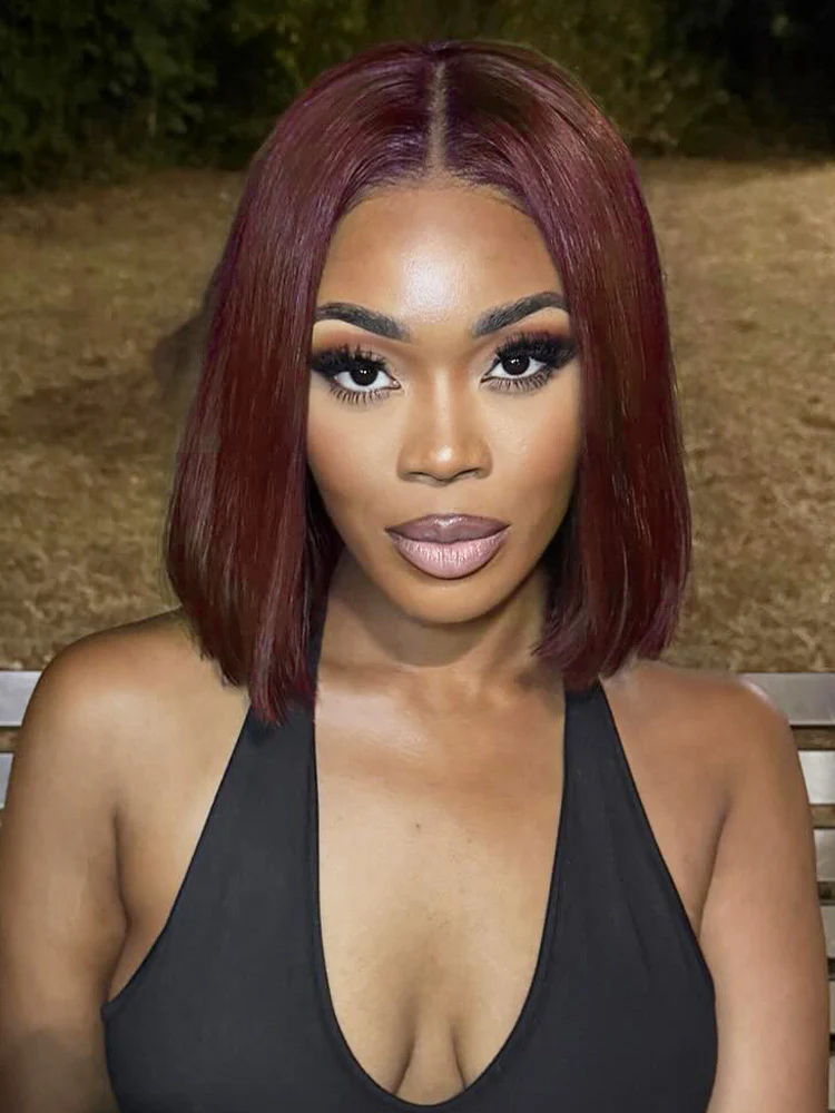 CurlyMe Reddish Brown Color Wear Go Straight Pre-Cut Lace Bob Glueless Wig - Image 5