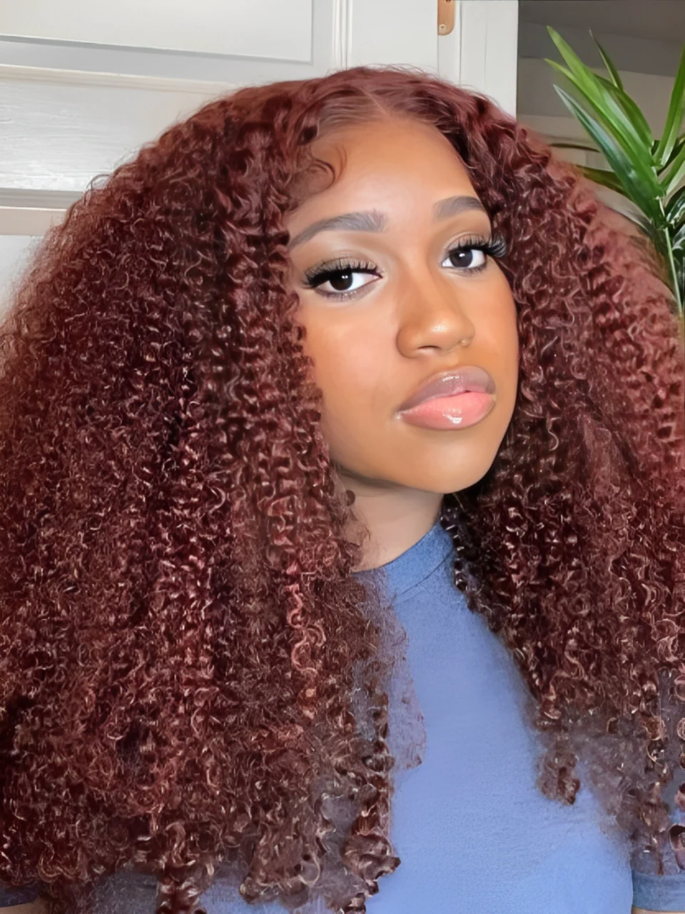 CurlyMe Pre-Plucked Wear Go Glueless Reddish Brown Kinky Curly Hair Pre-cut Lace - Image 2