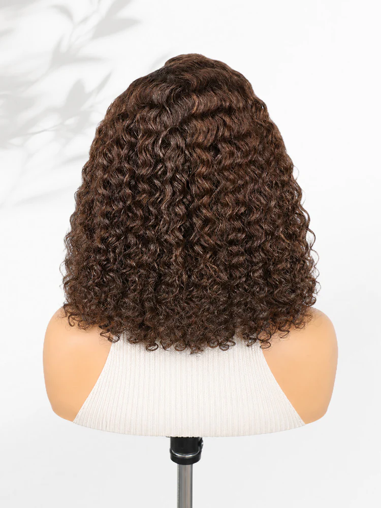 CurlyMe Wear Go Water Wave Bob Wig Blonde Highlights Chocolate Brown Pre-Cut 7x5 Lace Glueless Wig Snug Fit Human Hair Wig - Image 7