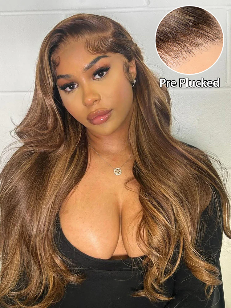 CurlyMe 4/27 Highlights Ombre Wear Go Body Wave Glueless Wigs Pre Cut Lace Wig