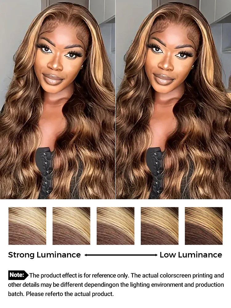 CurlyMe 4/27 Highlights Ombre Wear Go Body Wave Glueless Wigs Pre Cut Lace Wig - Image 13