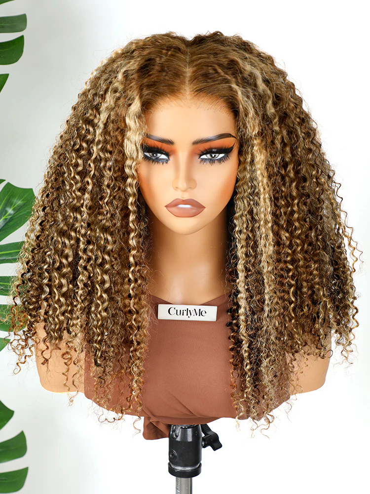CurlyMe Wear Go Glueless Highlights Ombre Hair 7x5 Pre-cut Swiss Lace Kinky Curly Wig - Image 11