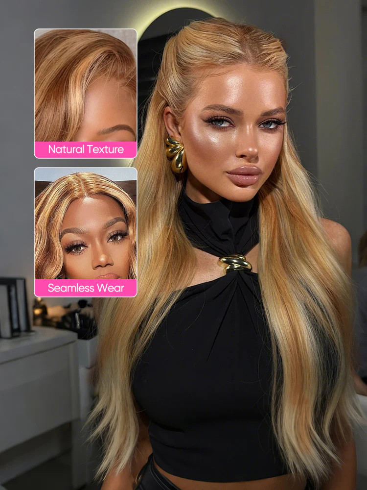 CurlyMe Highlights Ombre 7x5 Swiss Lace Wear Go Straight Glueless Wigs Pre Cut Lace Wig - Image 2