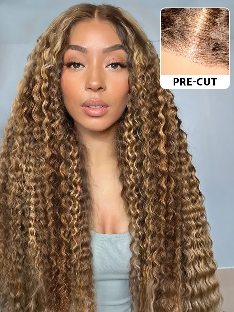 CurlyMe Pre-cut 7x5 Swiss Lace Water Wave Wear Go Highlights Ombre Hair Glueless Wig