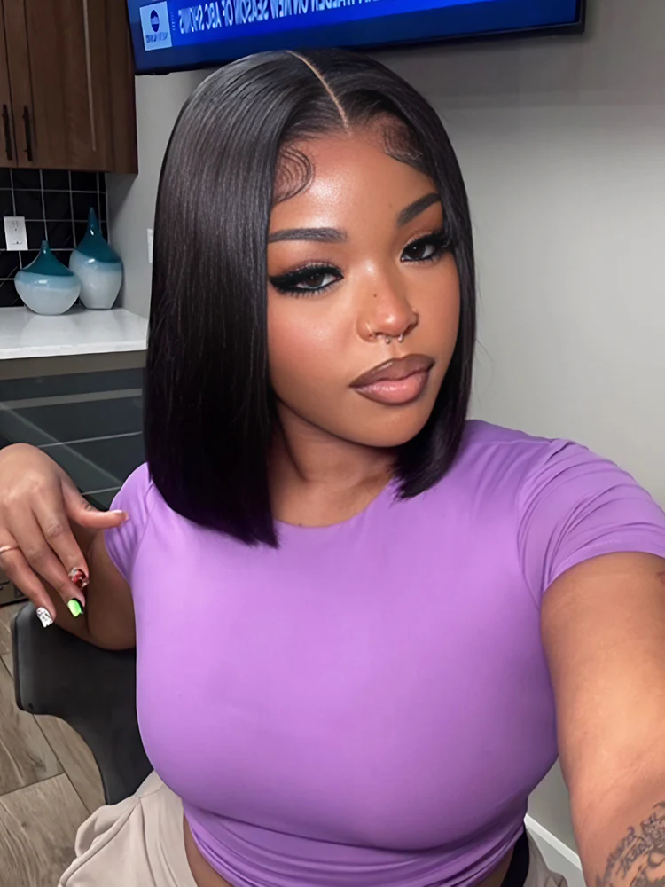 CurlyMe Pre-bleached Yaki Straight Glueless Bob Wig Pre-cut HD Lace Wear Go Pre-plucked Wig - Image 2