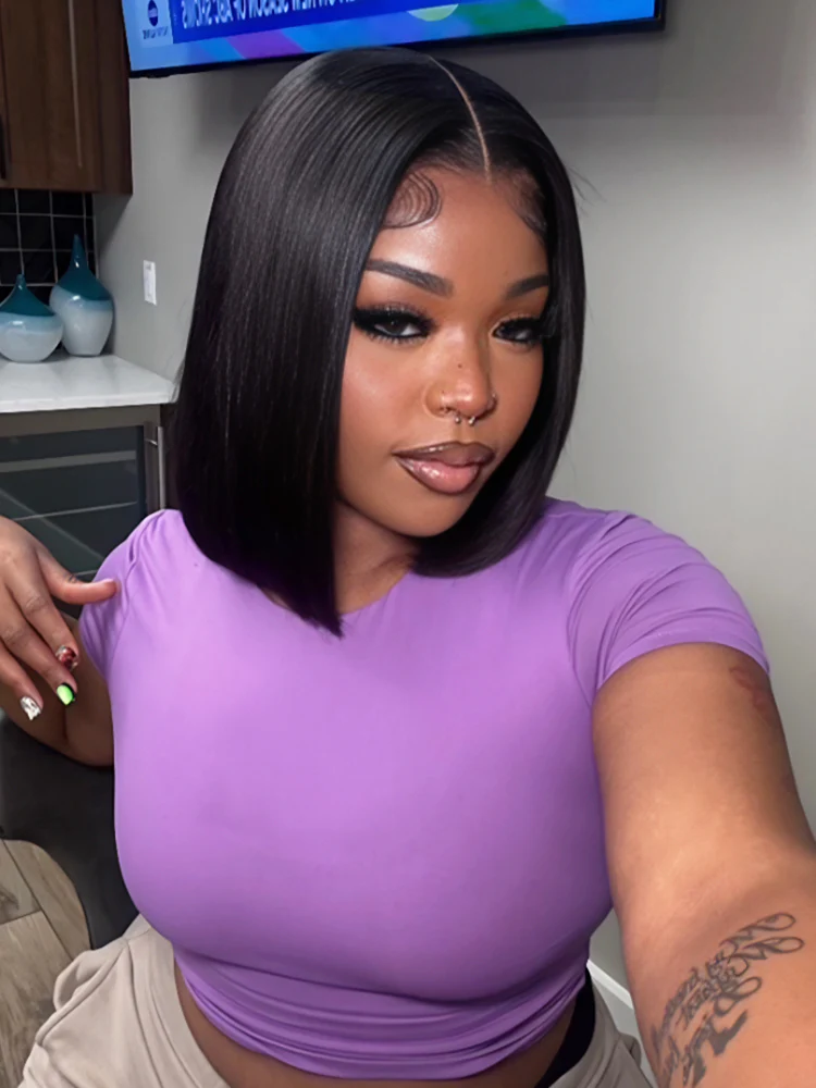 CurlyMe Pre-bleached Yaki Straight Glueless Bob Wig Pre-cut HD Lace Wear Go Pre-plucked Wig - Image 3