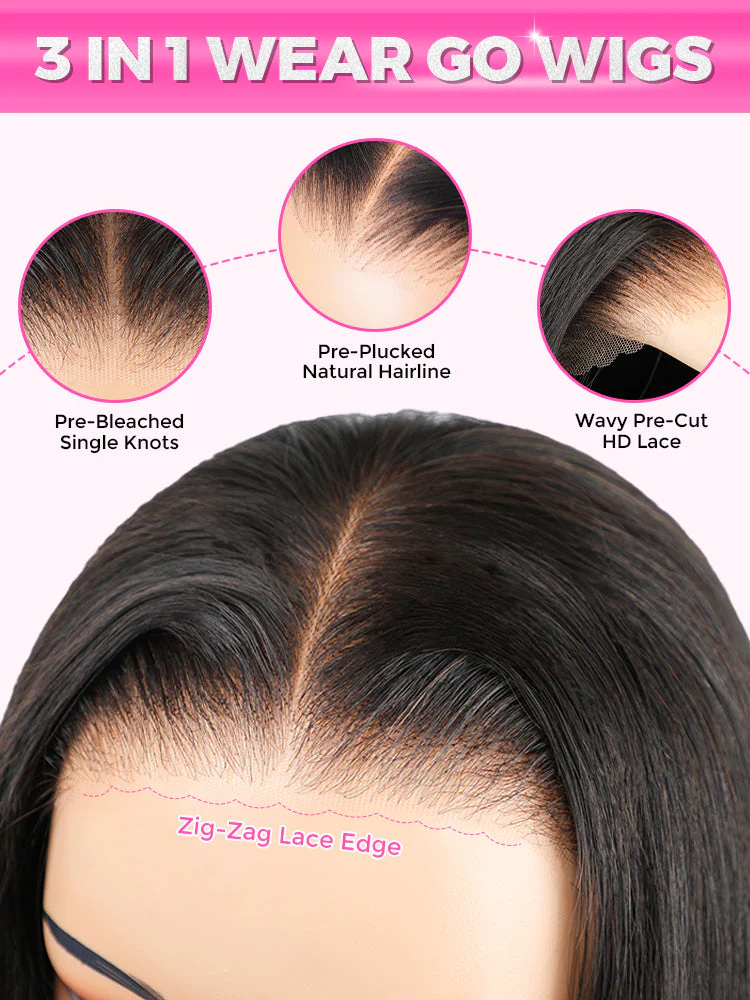 CurlyMe Pre-bleached Yaki Straight Glueless Bob Wig Pre-cut HD Lace Wear Go Pre-plucked Wig - Image 5